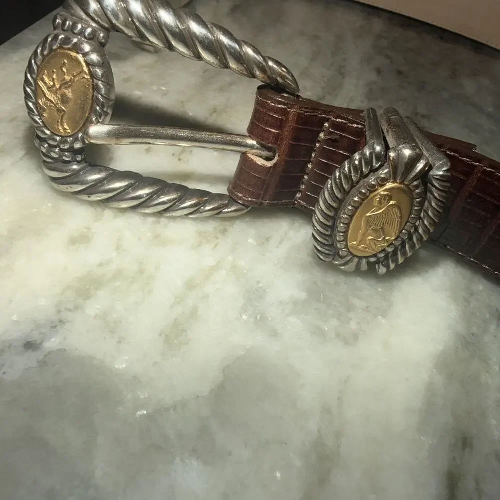 Brighton Museum Collection Brown Leather Belt Sphinx Pegasus Coins Med (Msca)